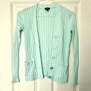 Talbots Light Mint Green Cotton Cable Knit Cardigan